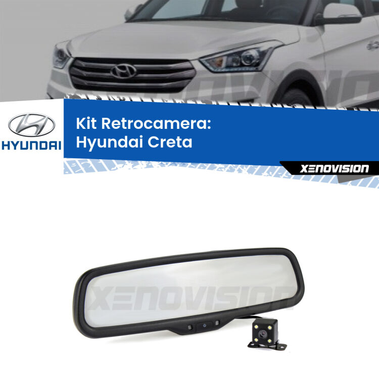 Kit Telecamera Parcheggio e Specchietto retrovisore con display invisibile per Hyundai Creta . Spento è identico all’originale. In retromarcia, l’immagine appare in un riquadro prima invisibile