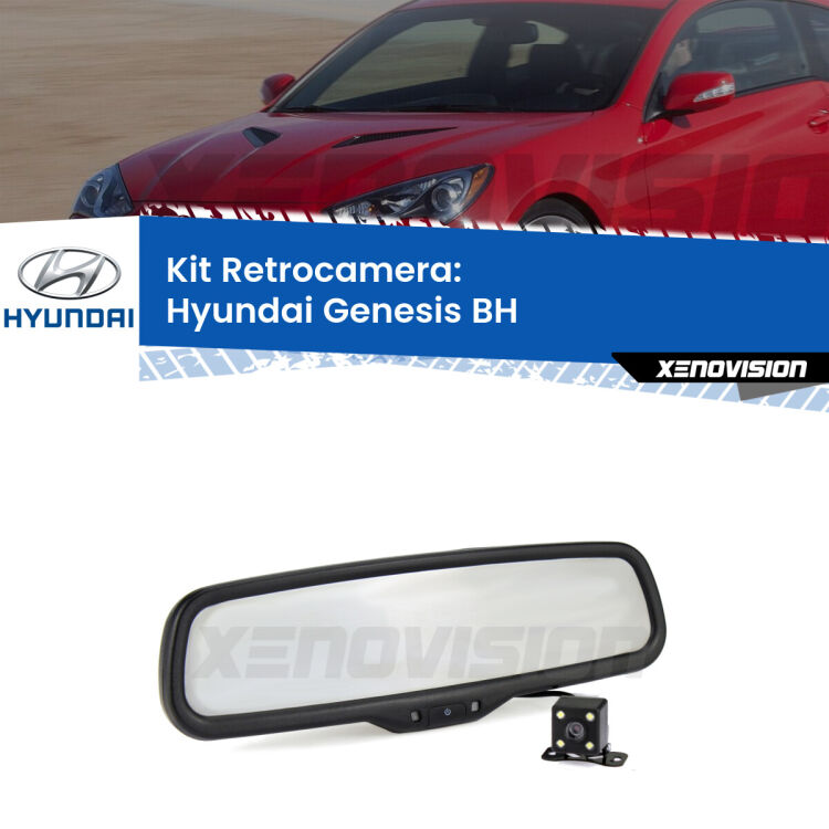 Kit Telecamera Parcheggio e Specchietto retrovisore con display invisibile per Hyundai Genesis BH. Spento è identico all’originale. In retromarcia, l’immagine appare in un riquadro prima invisibile