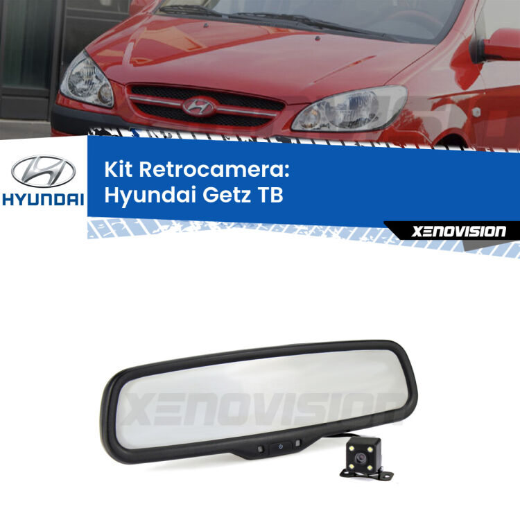 Kit Telecamera Parcheggio e Specchietto retrovisore con display invisibile per Hyundai Getz TB. Spento è identico all’originale. In retromarcia, l’immagine appare in un riquadro prima invisibile