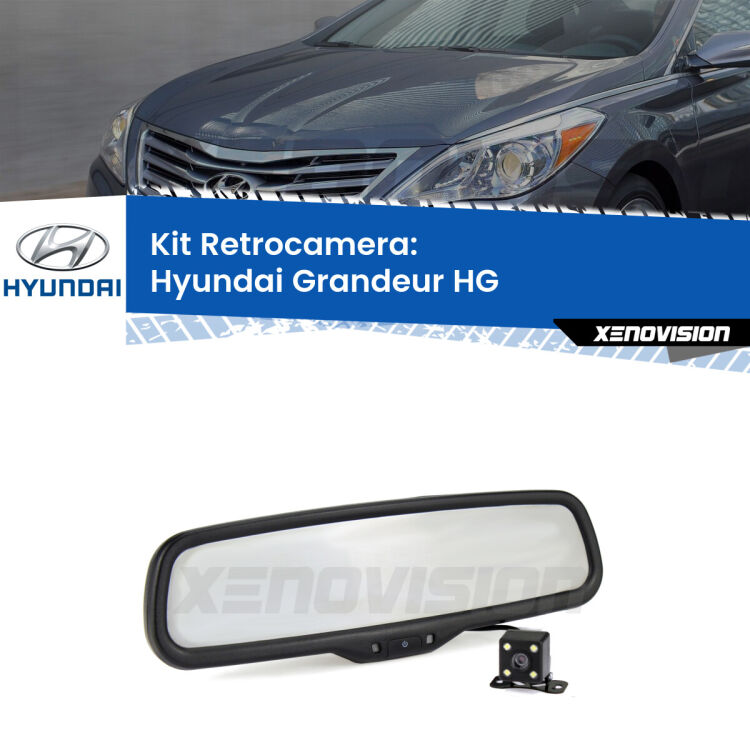 Kit Telecamera Parcheggio e Specchietto retrovisore con display invisibile per Hyundai Grandeur HG. Spento è identico all’originale. In retromarcia, l’immagine appare in un riquadro prima invisibile