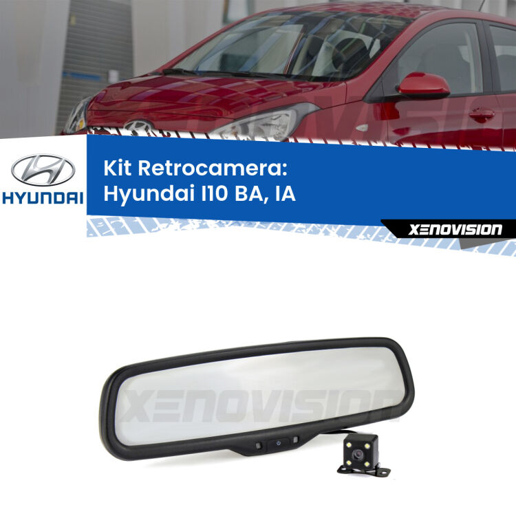 Kit Telecamera Parcheggio e Specchietto retrovisore con display invisibile per Hyundai I10 BA, IA. Spento è identico all’originale. In retromarcia, l’immagine appare in un riquadro prima invisibile