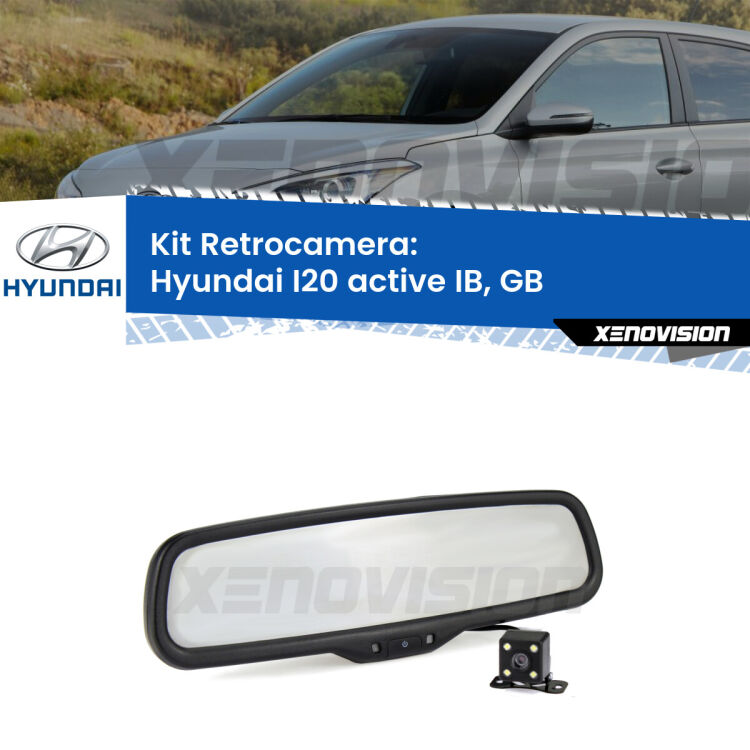 Kit Telecamera Parcheggio e Specchietto retrovisore con display invisibile per Hyundai I20 active IB, GB. Spento è identico all’originale. In retromarcia, l’immagine appare in un riquadro prima invisibile