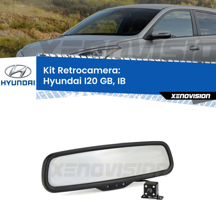 Kit Telecamera Parcheggio e Specchietto retrovisore con display invisibile per Hyundai I20 GB, IB. Spento è identico all’originale. In retromarcia, l’immagine appare in un riquadro prima invisibile