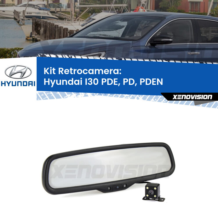 Kit Telecamera Parcheggio e Specchietto retrovisore con display invisibile per Hyundai I30 PDE, PD, PDEN. Spento è identico all’originale. In retromarcia, l’immagine appare in un riquadro prima invisibile