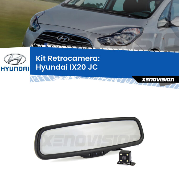 Kit Telecamera Parcheggio e Specchietto retrovisore con display invisibile per Hyundai IX20 JC. Spento è identico all’originale. In retromarcia, l’immagine appare in un riquadro prima invisibile