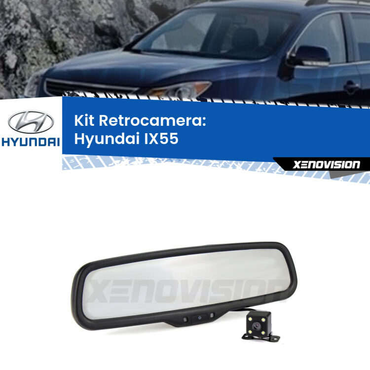 Kit Telecamera Parcheggio e Specchietto retrovisore con display invisibile per Hyundai IX55 . Spento è identico all’originale. In retromarcia, l’immagine appare in un riquadro prima invisibile