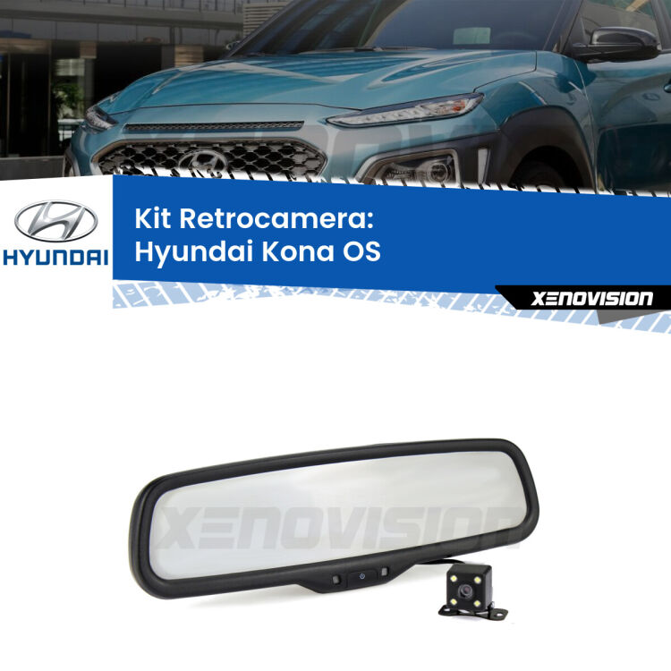 Kit Telecamera Parcheggio e Specchietto retrovisore con display invisibile per Hyundai Kona OS. Spento è identico all’originale. In retromarcia, l’immagine appare in un riquadro prima invisibile