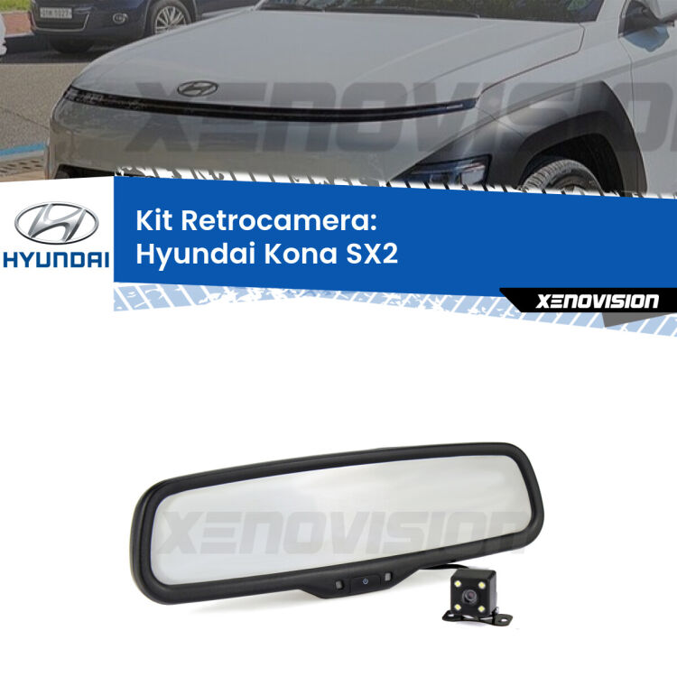 Kit Telecamera Parcheggio e Specchietto retrovisore con display invisibile per Hyundai Kona SX2. Spento è identico all’originale. In retromarcia, l’immagine appare in un riquadro prima invisibile