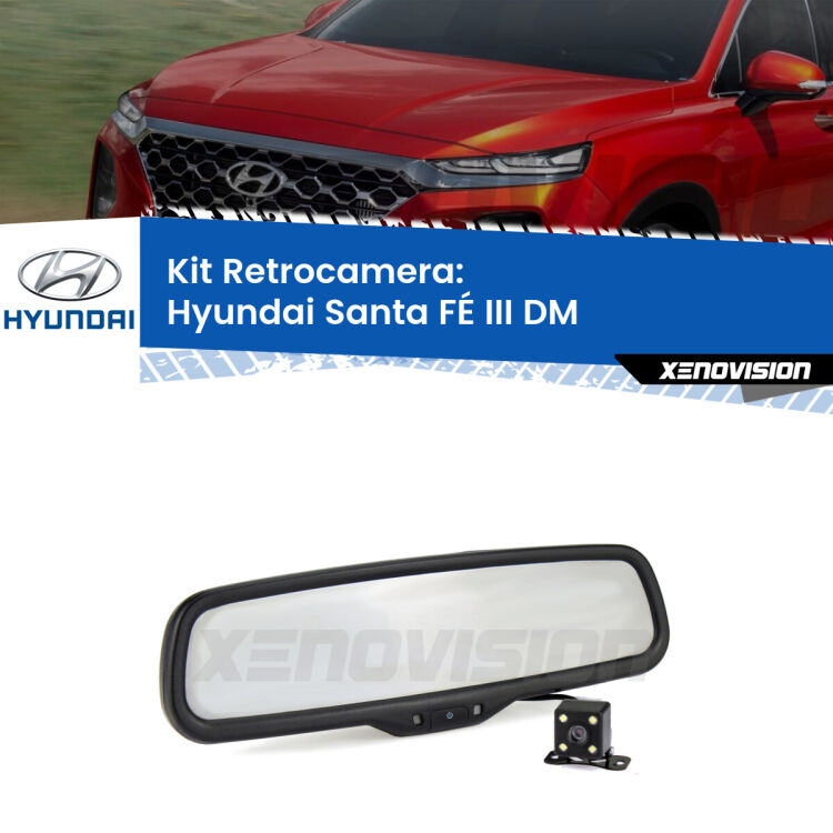 Kit Telecamera Parcheggio e Specchietto retrovisore con display invisibile per Hyundai Santa FÉ III DM. Spento è identico all’originale. In retromarcia, l’immagine appare in un riquadro prima invisibile