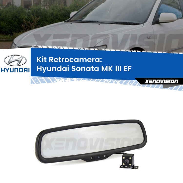 Kit Telecamera Parcheggio e Specchietto retrovisore con display invisibile per Hyundai Sonata MK III EF. Spento è identico all’originale. In retromarcia, l’immagine appare in un riquadro prima invisibile