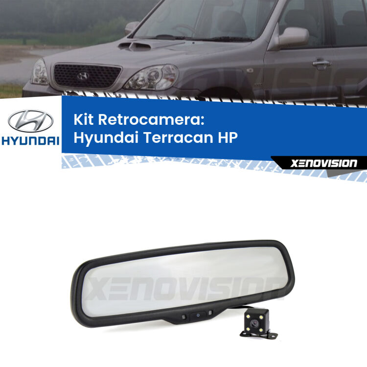 Kit Telecamera Parcheggio e Specchietto retrovisore con display invisibile per Hyundai Terracan HP. Spento è identico all’originale. In retromarcia, l’immagine appare in un riquadro prima invisibile