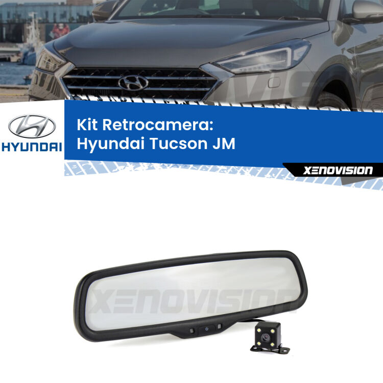 Kit Telecamera Parcheggio e Specchietto retrovisore con display invisibile per Hyundai Tucson JM. Spento è identico all’originale. In retromarcia, l’immagine appare in un riquadro prima invisibile