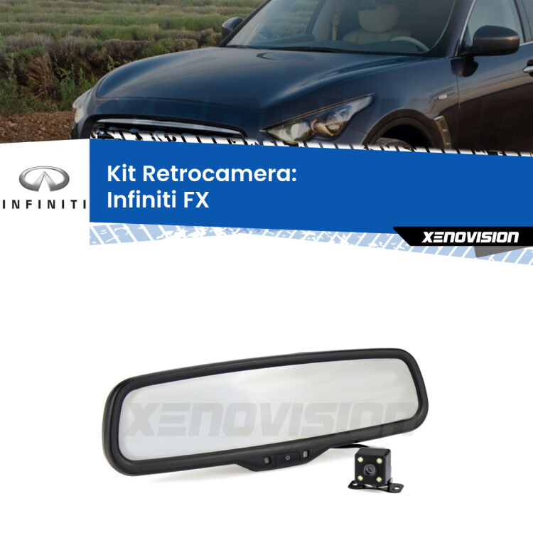 Kit Telecamera Parcheggio e Specchietto retrovisore con display invisibile per Infiniti FX . Spento è identico all’originale. In retromarcia, l’immagine appare in un riquadro prima invisibile