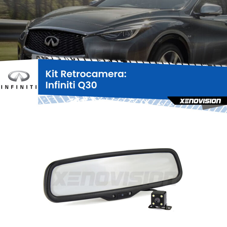 Kit Telecamera Parcheggio e Specchietto retrovisore con display invisibile per Infiniti Q30 . Spento è identico all’originale. In retromarcia, l’immagine appare in un riquadro prima invisibile