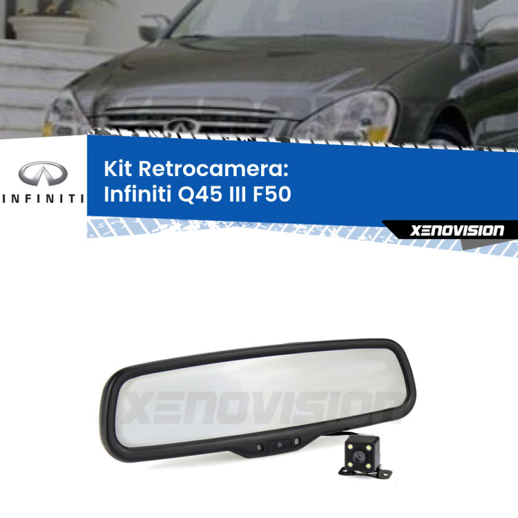 Kit Telecamera Parcheggio e Specchietto retrovisore con display invisibile per Infiniti Q45 III F50. Spento è identico all’originale. In retromarcia, l’immagine appare in un riquadro prima invisibile