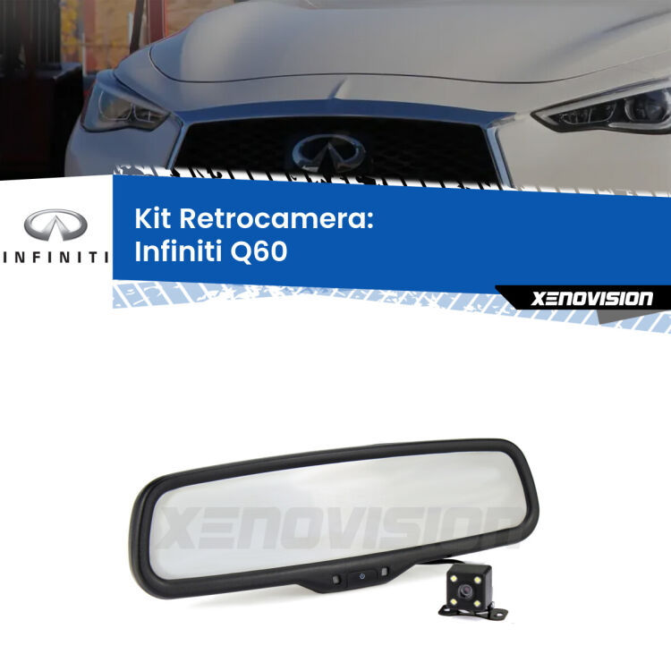 Kit Telecamera Parcheggio e Specchietto retrovisore con display invisibile per Infiniti Q60 . Spento è identico all’originale. In retromarcia, l’immagine appare in un riquadro prima invisibile