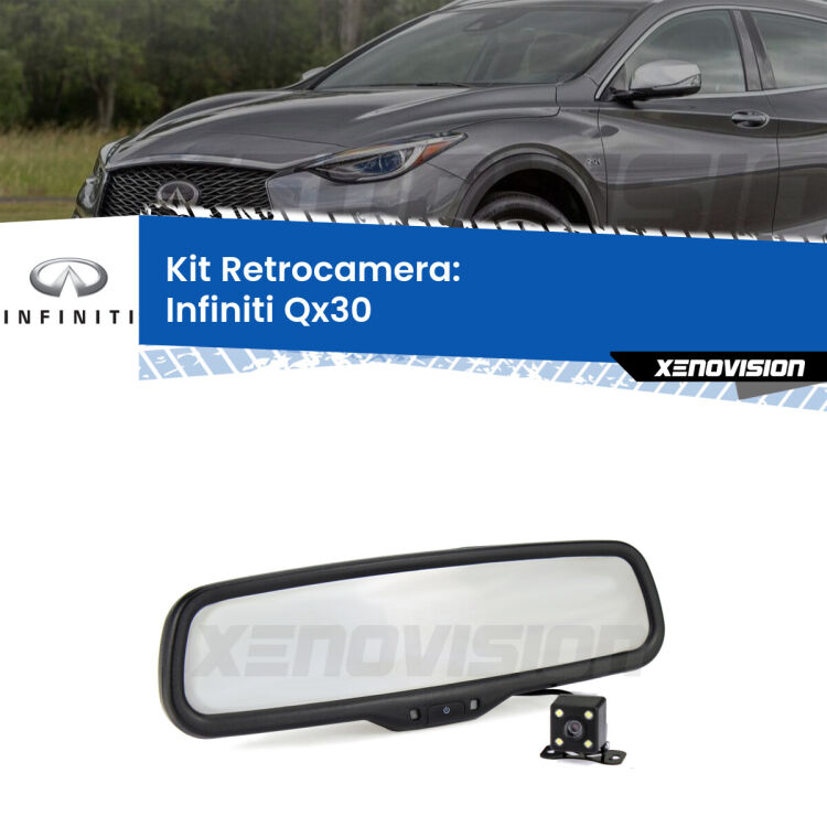 Kit Telecamera Parcheggio e Specchietto retrovisore con display invisibile per Infiniti Qx30 . Spento è identico all’originale. In retromarcia, l’immagine appare in un riquadro prima invisibile