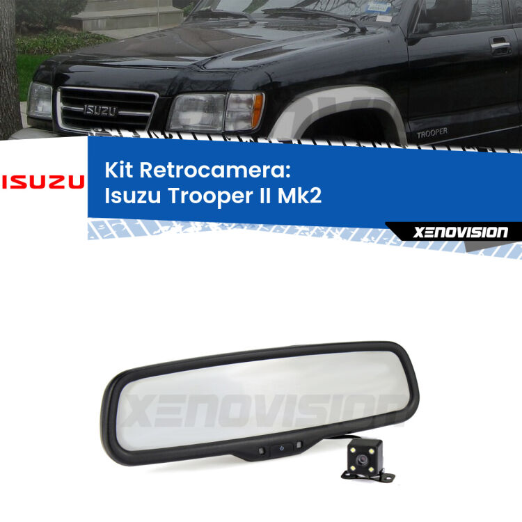 Kit Telecamera Parcheggio e Specchietto retrovisore con display invisibile per Isuzu Trooper II Mk2. Spento è identico all’originale. In retromarcia, l’immagine appare in un riquadro prima invisibile