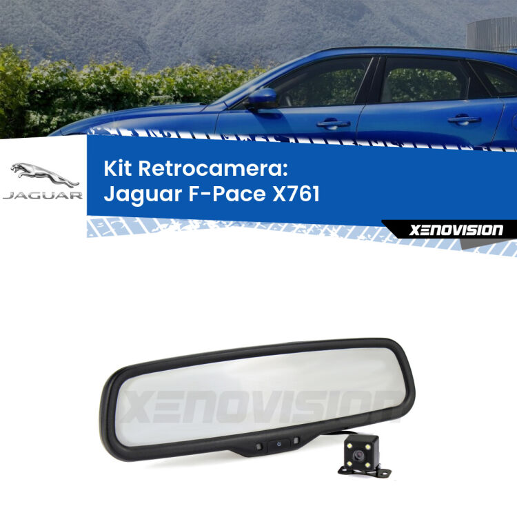 Kit Telecamera Parcheggio e Specchietto retrovisore con display invisibile per Jaguar F-Pace X761. Spento è identico all’originale. In retromarcia, l’immagine appare in un riquadro prima invisibile