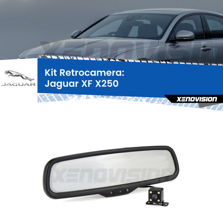 Kit Telecamera Parcheggio e Specchietto retrovisore con display invisibile per Jaguar XF X250. Spento è identico all’originale. In retromarcia, l’immagine appare in un riquadro prima invisibile