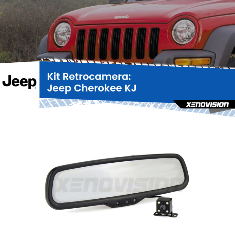 Kit Telecamera Parcheggio e Specchietto retrovisore con display invisibile per Jeep Cherokee KJ. Spento è identico all’originale. In retromarcia, l’immagine appare in un riquadro prima invisibile