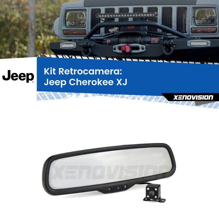 Kit Telecamera Parcheggio e Specchietto retrovisore con display invisibile per Jeep Cherokee XJ. Spento è identico all’originale. In retromarcia, l’immagine appare in un riquadro prima invisibile