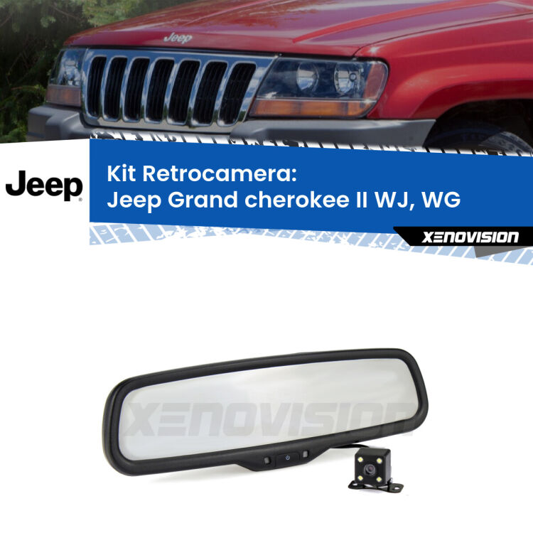 Kit Telecamera Parcheggio e Specchietto retrovisore con display invisibile per Jeep Grand cherokee II WJ, WG. Spento è identico all’originale. In retromarcia, l’immagine appare in un riquadro prima invisibile