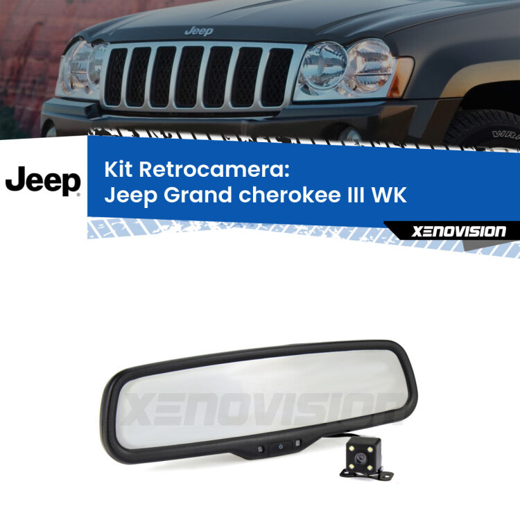 Kit Telecamera Parcheggio e Specchietto retrovisore con display invisibile per Jeep Grand cherokee III WK. Spento è identico all’originale. In retromarcia, l’immagine appare in un riquadro prima invisibile