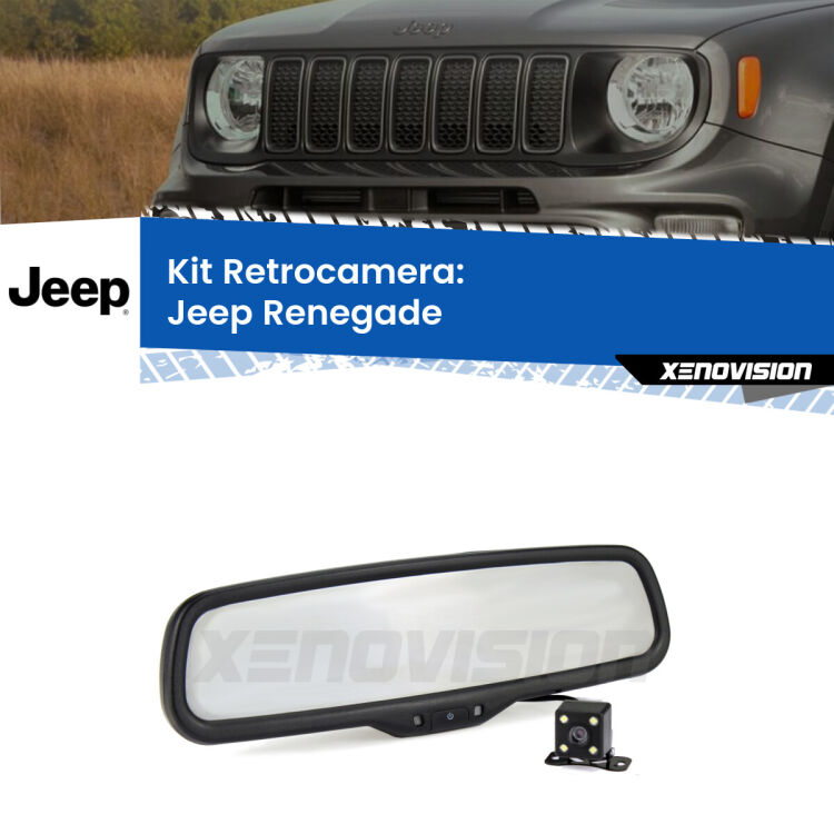 Kit Telecamera Parcheggio e Specchietto retrovisore con display invisibile per Jeep Renegade . Spento è identico all’originale. In retromarcia, l’immagine appare in un riquadro prima invisibile