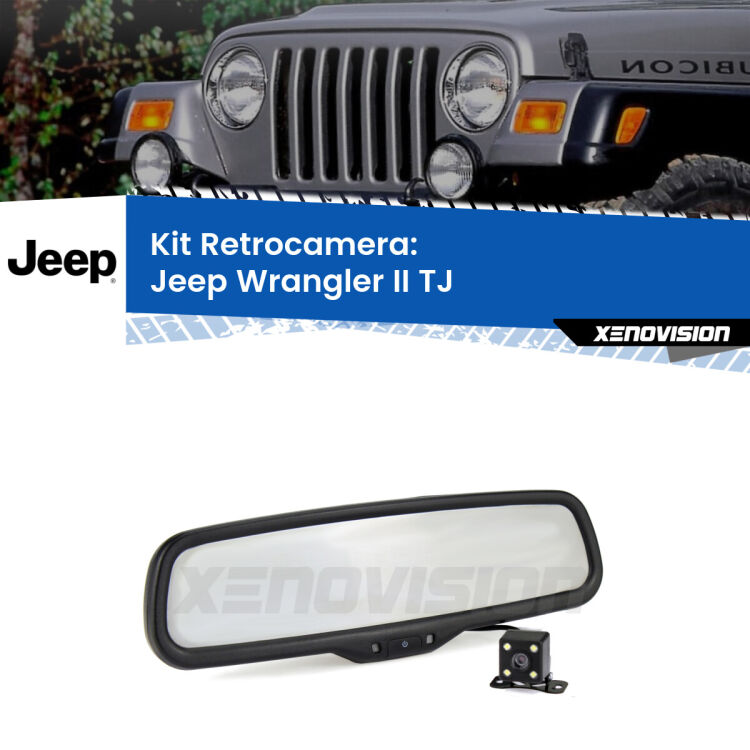 Kit Telecamera Parcheggio e Specchietto retrovisore con display invisibile per Jeep Wrangler II TJ. Spento è identico all’originale. In retromarcia, l’immagine appare in un riquadro prima invisibile