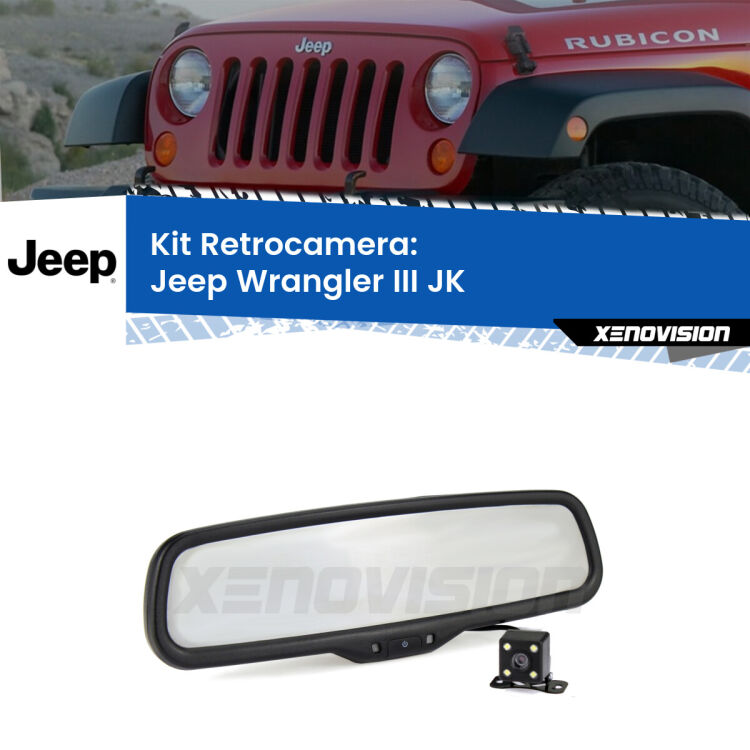 Kit Telecamera Parcheggio e Specchietto retrovisore con display invisibile per Jeep Wrangler III JK. Spento è identico all’originale. In retromarcia, l’immagine appare in un riquadro prima invisibile