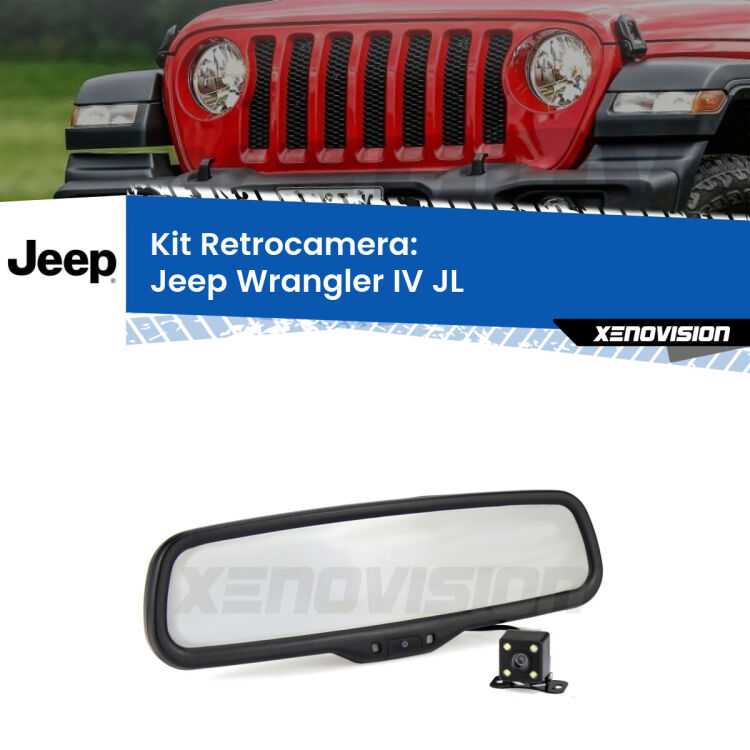 Kit Telecamera Parcheggio e Specchietto retrovisore con display invisibile per Jeep Wrangler IV JL. Spento è identico all’originale. In retromarcia, l’immagine appare in un riquadro prima invisibile