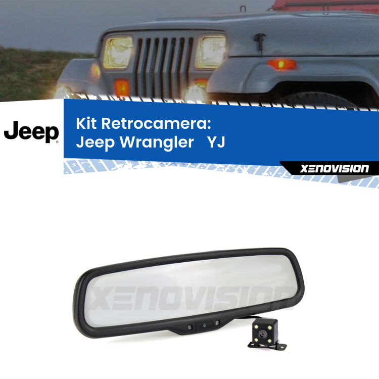 Kit Telecamera Parcheggio e Specchietto retrovisore con display invisibile per Jeep Wrangler   YJ. Spento è identico all’originale. In retromarcia, l’immagine appare in un riquadro prima invisibile