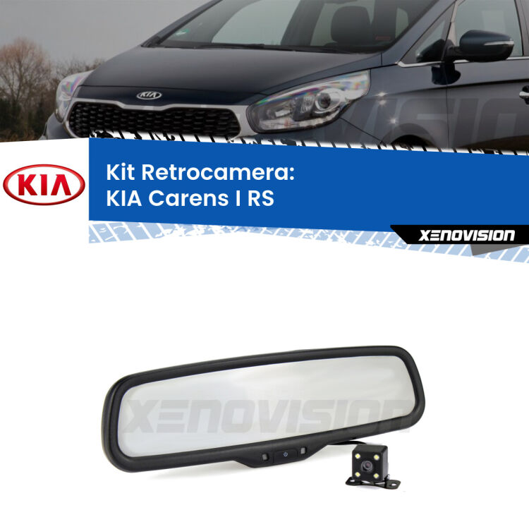 Kit Telecamera Parcheggio e Specchietto retrovisore con display invisibile per KIA Carens I RS. Spento è identico all’originale. In retromarcia, l’immagine appare in un riquadro prima invisibile