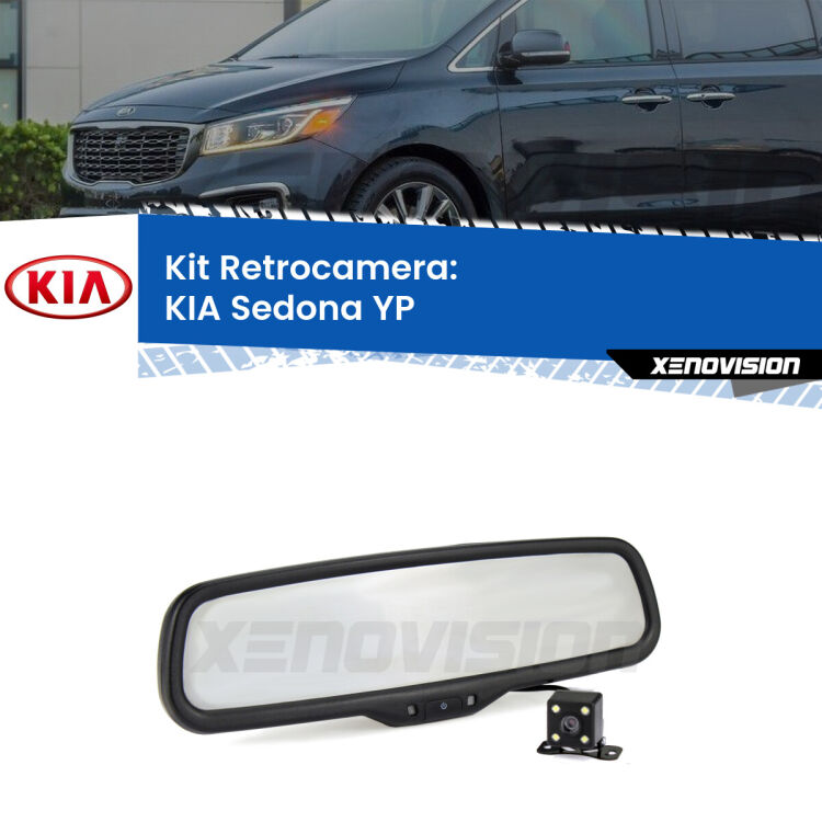 Kit Telecamera Parcheggio e Specchietto retrovisore con display invisibile per KIA Sedona YP. Spento è identico all’originale. In retromarcia, l’immagine appare in un riquadro prima invisibile