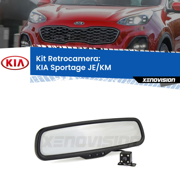 Kit Telecamera Parcheggio e Specchietto retrovisore con display invisibile per KIA Sportage JE/KM. Spento è identico all’originale. In retromarcia, l’immagine appare in un riquadro prima invisibile