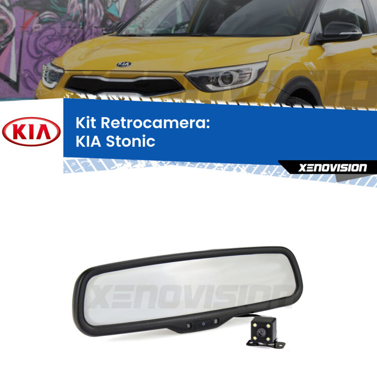 Kit Telecamera Parcheggio e Specchietto retrovisore con display invisibile per KIA Stonic . Spento è identico all’originale. In retromarcia, l’immagine appare in un riquadro prima invisibile