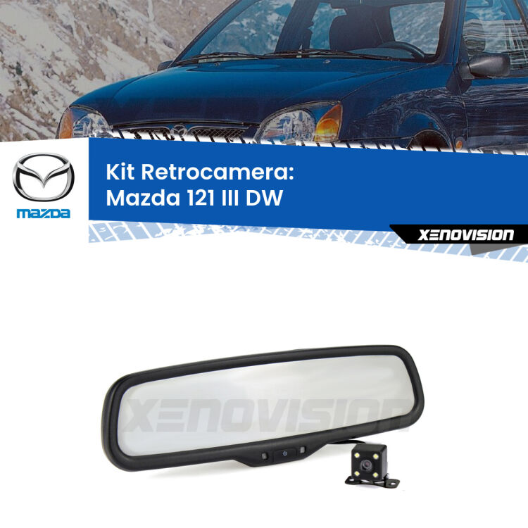 Kit Telecamera Parcheggio e Specchietto retrovisore con display invisibile per Mazda 121 III DW. Spento è identico all’originale. In retromarcia, l’immagine appare in un riquadro prima invisibile