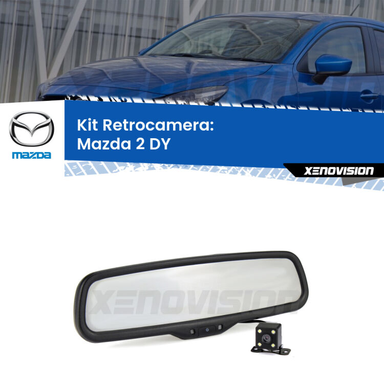 Kit Telecamera Parcheggio e Specchietto retrovisore con display invisibile per Mazda 2 DY. Spento è identico all’originale. In retromarcia, l’immagine appare in un riquadro prima invisibile