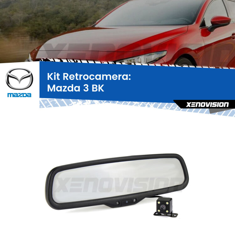 Kit Telecamera Parcheggio e Specchietto retrovisore con display invisibile per Mazda 3 BK. Spento è identico all’originale. In retromarcia, l’immagine appare in un riquadro prima invisibile