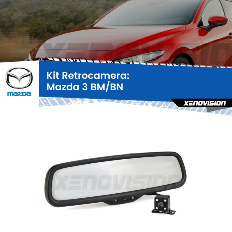 Kit Telecamera Parcheggio e Specchietto retrovisore con display invisibile per Mazda 3 BM/BN. Spento è identico all’originale. In retromarcia, l’immagine appare in un riquadro prima invisibile