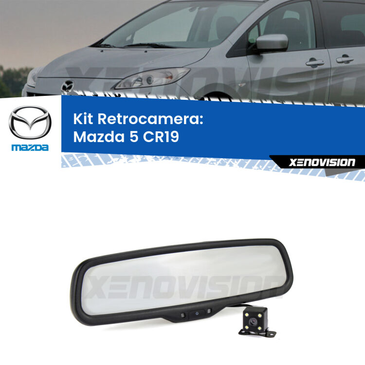 Kit Telecamera Parcheggio e Specchietto retrovisore con display invisibile per Mazda 5 CR19. Spento è identico all’originale. In retromarcia, l’immagine appare in un riquadro prima invisibile