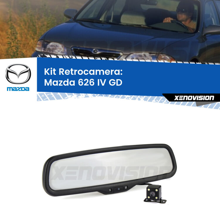 Kit Telecamera Parcheggio e Specchietto retrovisore con display invisibile per Mazda 626 IV GD. Spento è identico all’originale. In retromarcia, l’immagine appare in un riquadro prima invisibile