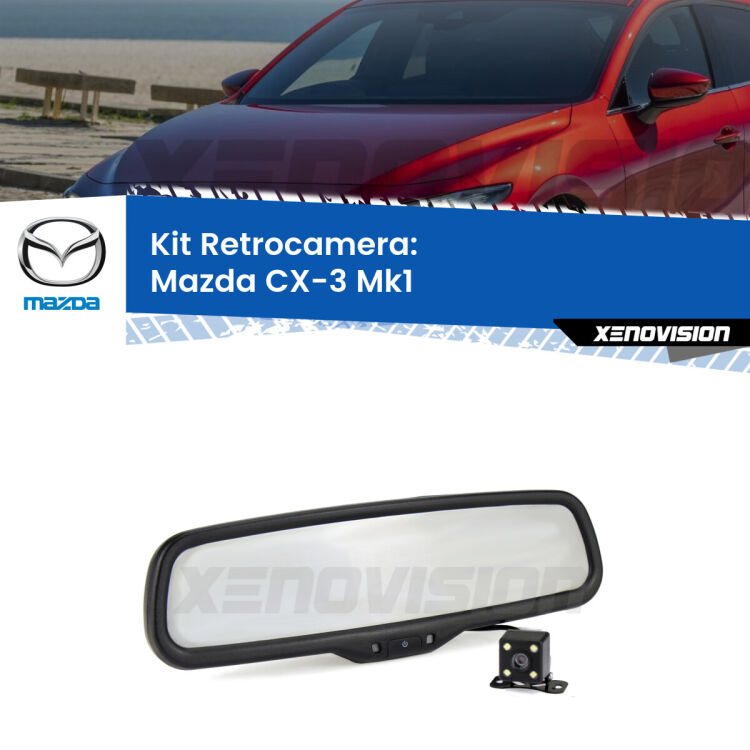 Kit Telecamera Parcheggio e Specchietto retrovisore con display invisibile per Mazda CX-3 Mk1. Spento è identico all’originale. In retromarcia, l’immagine appare in un riquadro prima invisibile