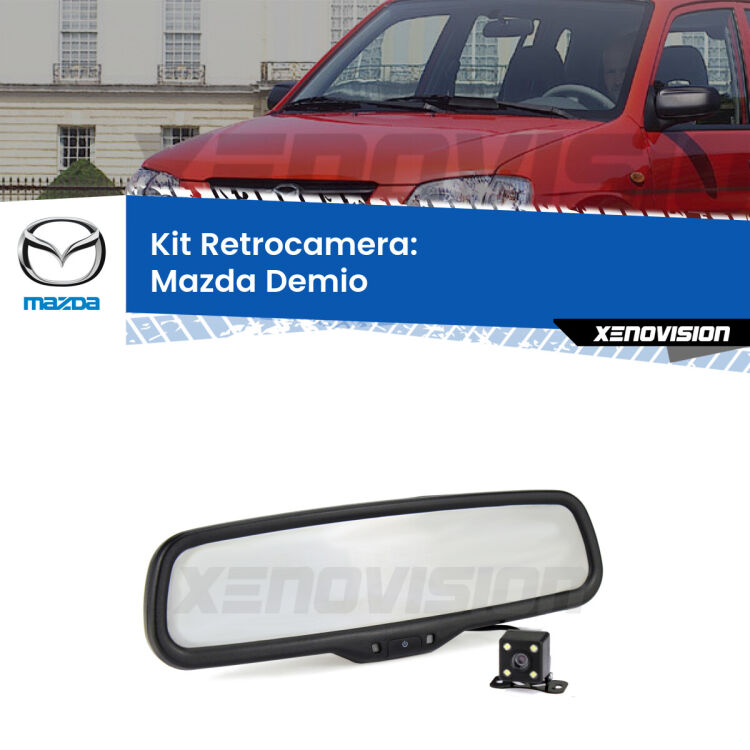 Kit Telecamera Parcheggio e Specchietto retrovisore con display invisibile per Mazda Demio . Spento è identico all’originale. In retromarcia, l’immagine appare in un riquadro prima invisibile