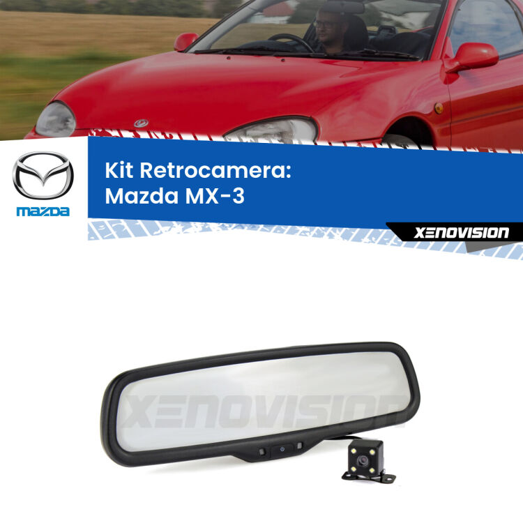 Kit Telecamera Parcheggio e Specchietto retrovisore con display invisibile per Mazda MX-3 . Spento è identico all’originale. In retromarcia, l’immagine appare in un riquadro prima invisibile