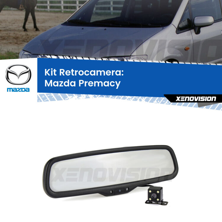 Kit Telecamera Parcheggio e Specchietto retrovisore con display invisibile per Mazda Premacy . Spento è identico all’originale. In retromarcia, l’immagine appare in un riquadro prima invisibile