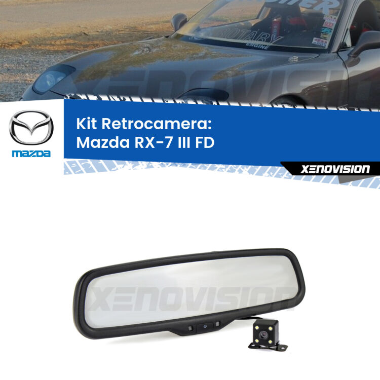 Kit Telecamera Parcheggio e Specchietto retrovisore con display invisibile per Mazda RX-7 III FD. Spento è identico all’originale. In retromarcia, l’immagine appare in un riquadro prima invisibile