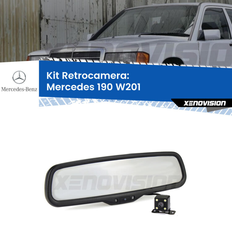 Kit Telecamera Parcheggio e Specchietto retrovisore con display invisibile per Mercedes 190 W201. Spento è identico all’originale. In retromarcia, l’immagine appare in un riquadro prima invisibile