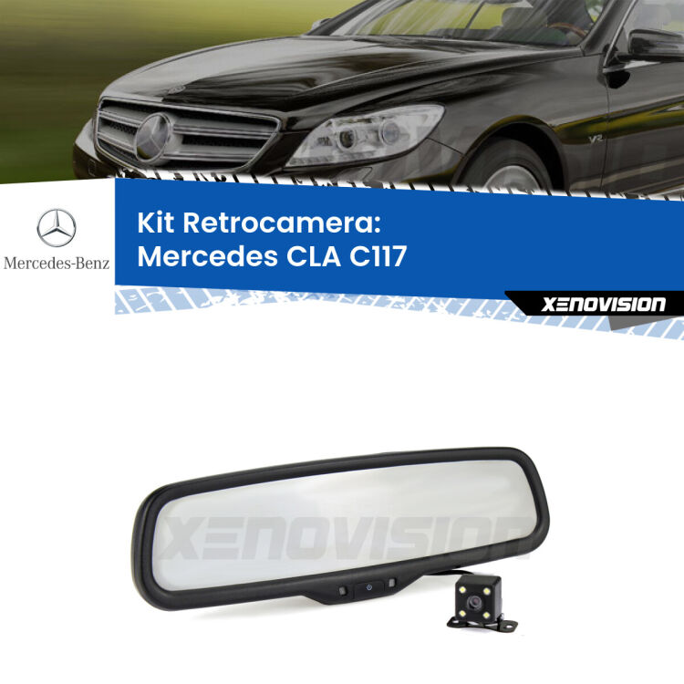 Kit Telecamera Parcheggio e Specchietto retrovisore con display invisibile per Mercedes CLA C117. Spento è identico all’originale. In retromarcia, l’immagine appare in un riquadro prima invisibile